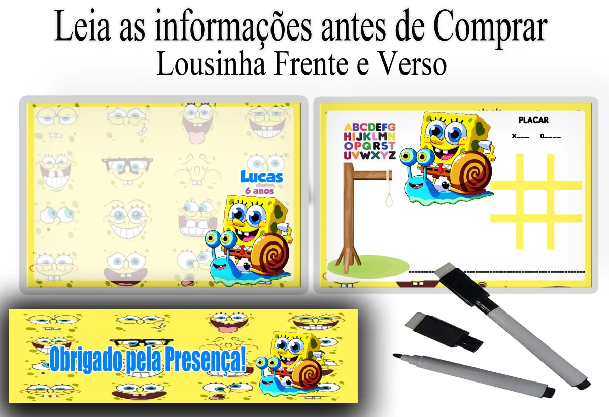 Lousa Magica infantil personalizada para lembrancinhas do Bob Esponja - Imagem 1