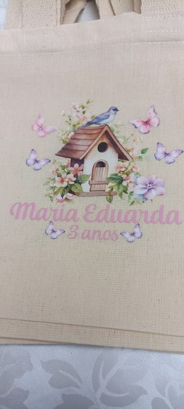 Sacolinha Ecológica Algodão Cru Jardim Encantado Borboleta - Imagem 3