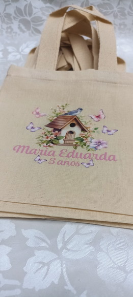Sacolinha Ecológica Algodão Cru Jardim Encantado Borboleta - Imagem 2