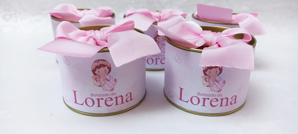 Lembrancinha de Batizado Personalizada Latas Anjinha 30 Unid