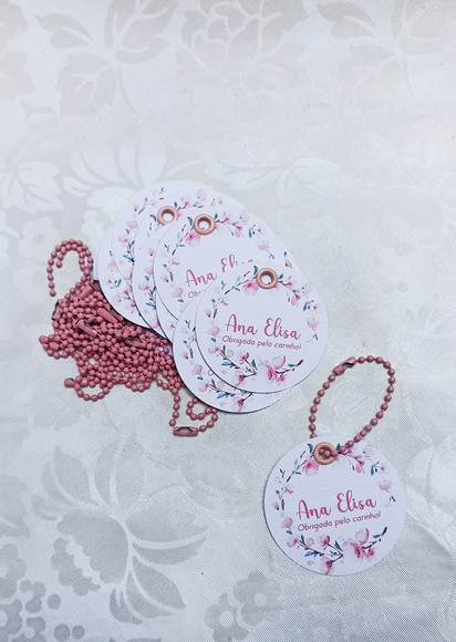 Tag Floral Flor de Cerejeira com Corrente Bolinha - 30 Unids