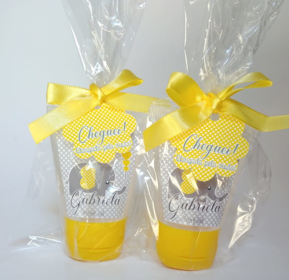 Lembrancinha de Maternidade Elefante Amarelo e Cinza - 30uni