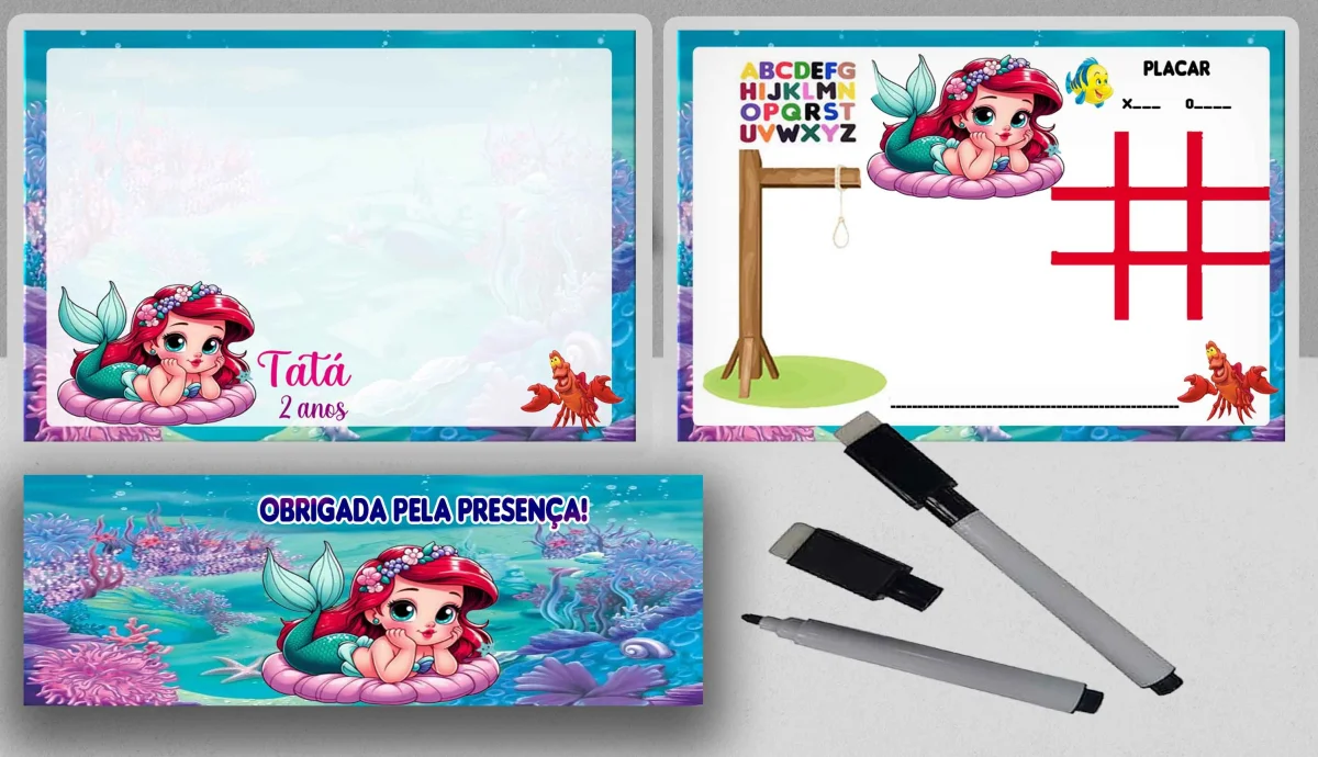 Lousa Magica infantil personalizada para lembrancinhas Sereia Ariel - Imagem 2