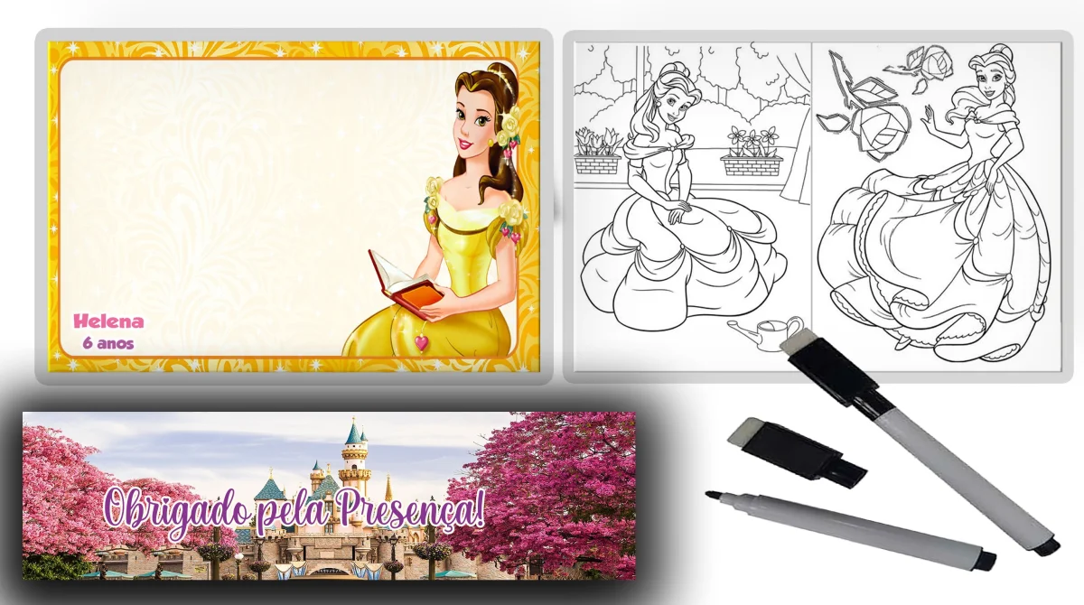 Lousa Magica infantil com verso de Colorir personalizada para lembrancinhas da Bela - Imagem 4