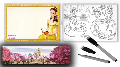 Lousa Magica infantil  com verso de Colorir personalizada para lembrancinhas da Bela