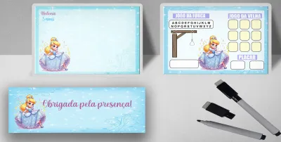 Lousa Magica infantil personalizada para lembrancinhas da Cinderela