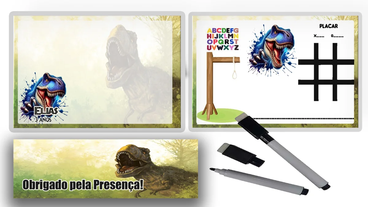Lousa Magica infantil personalizada para lembrancinhas Dinossaurso Jurassic Park - Imagem 1