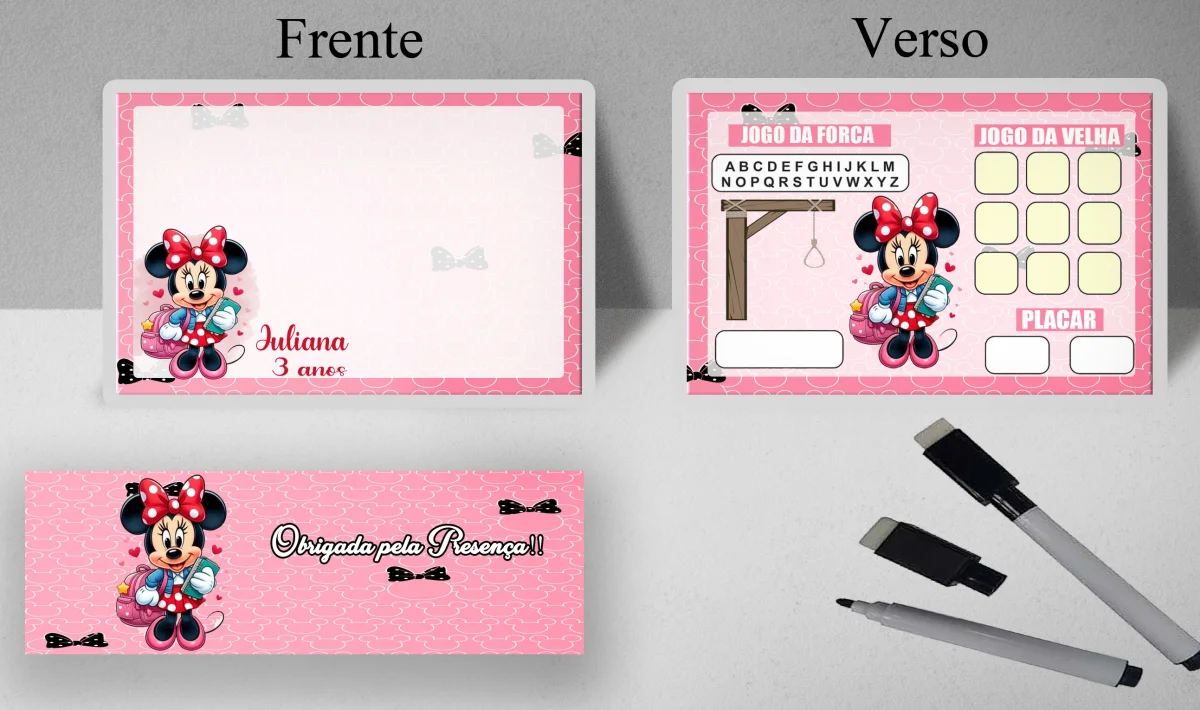 Lousa Magica infantil personalizada para lembrancinhas da Minnie Rosa - Imagem 1