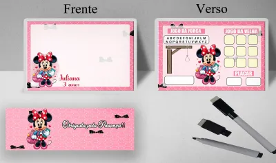 Lousa Magica infantil personalizada para lembrancinhas da Minnie Rosa