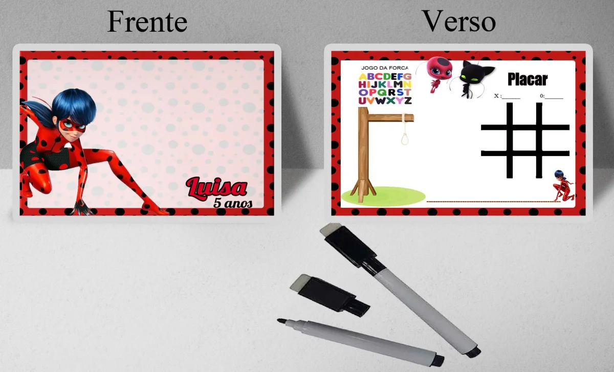 Lousa Magica infantil personalizada para lembrancinhas LadyBug e Cat Noir Miraculus - Imagem 1