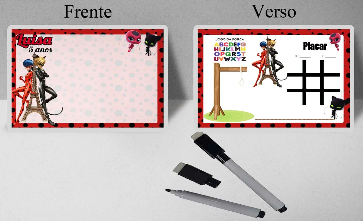 Lousa Magica infantil personalizada para lembrancinhas Ladybug e Cat Noir - Imagem 2