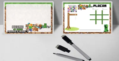 Lousa Magica infantil personalizada para lembrancinhas Minecraft