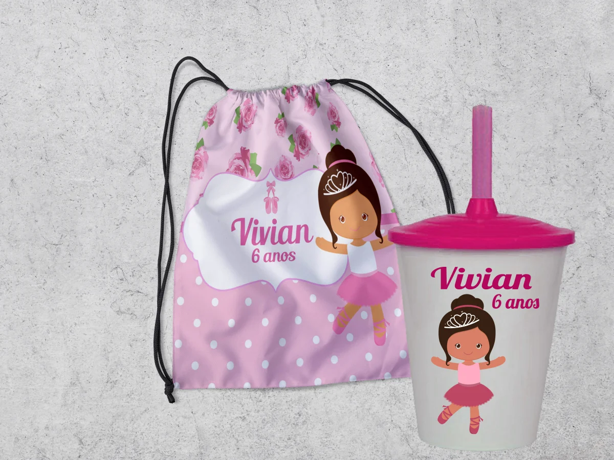 Kit Mochilinha e Copo Personalizado Lembrancinhas da Bailarina - Imagem 2