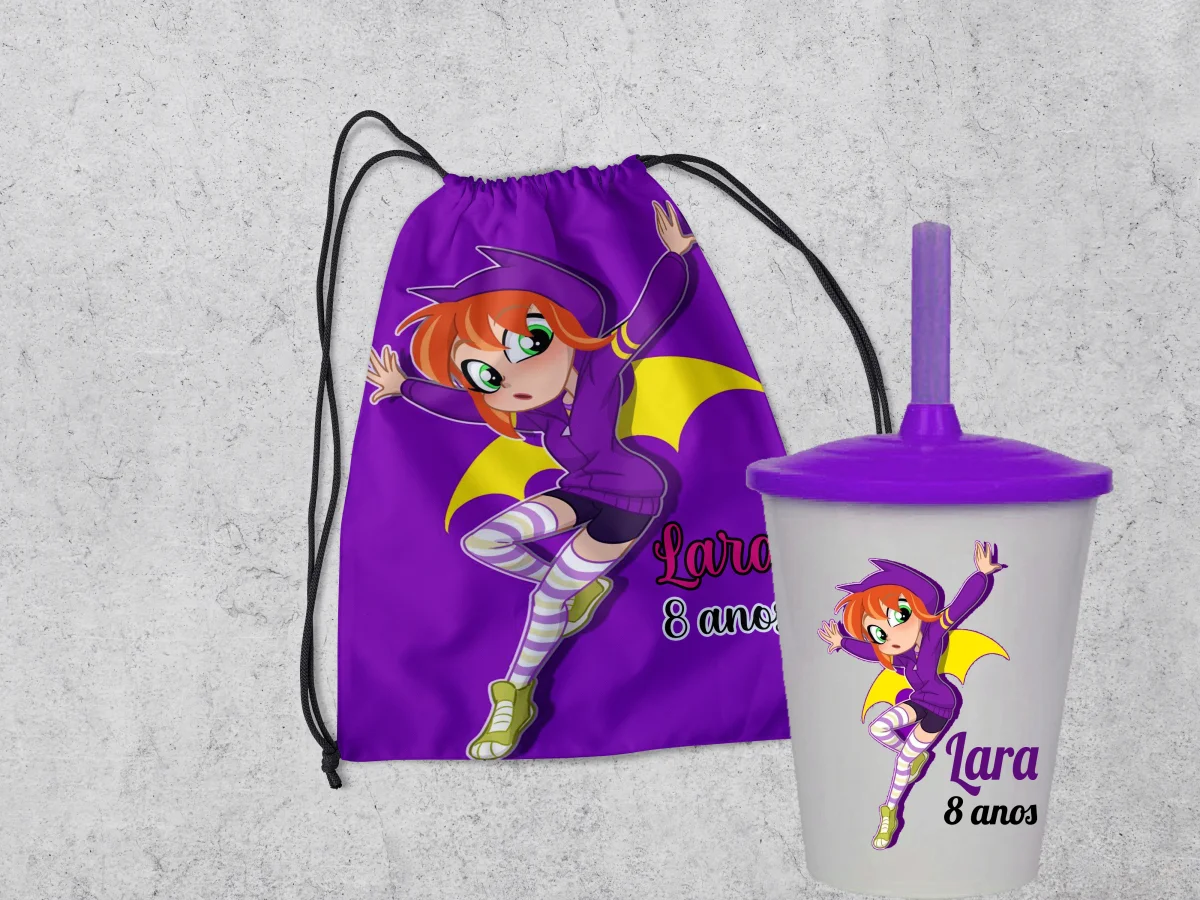 Kit Mochilinha e Copo Personalizado Lembrancinhas da Batgirl - Imagem 2