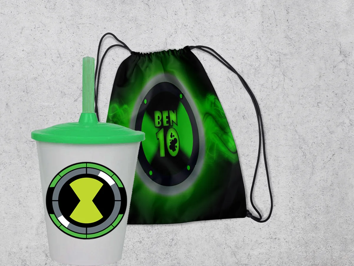 Kit Mochilinha e Copo Personalizado Lembrancinhas do Ben 10 - Imagem 1