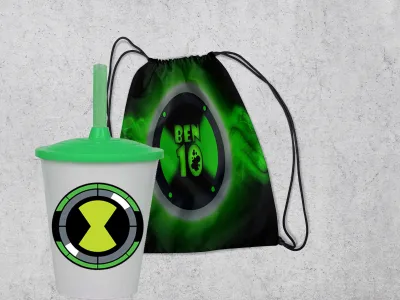 Kit Mochilinha e Copo Personalizado Lembrancinhas do Ben 10