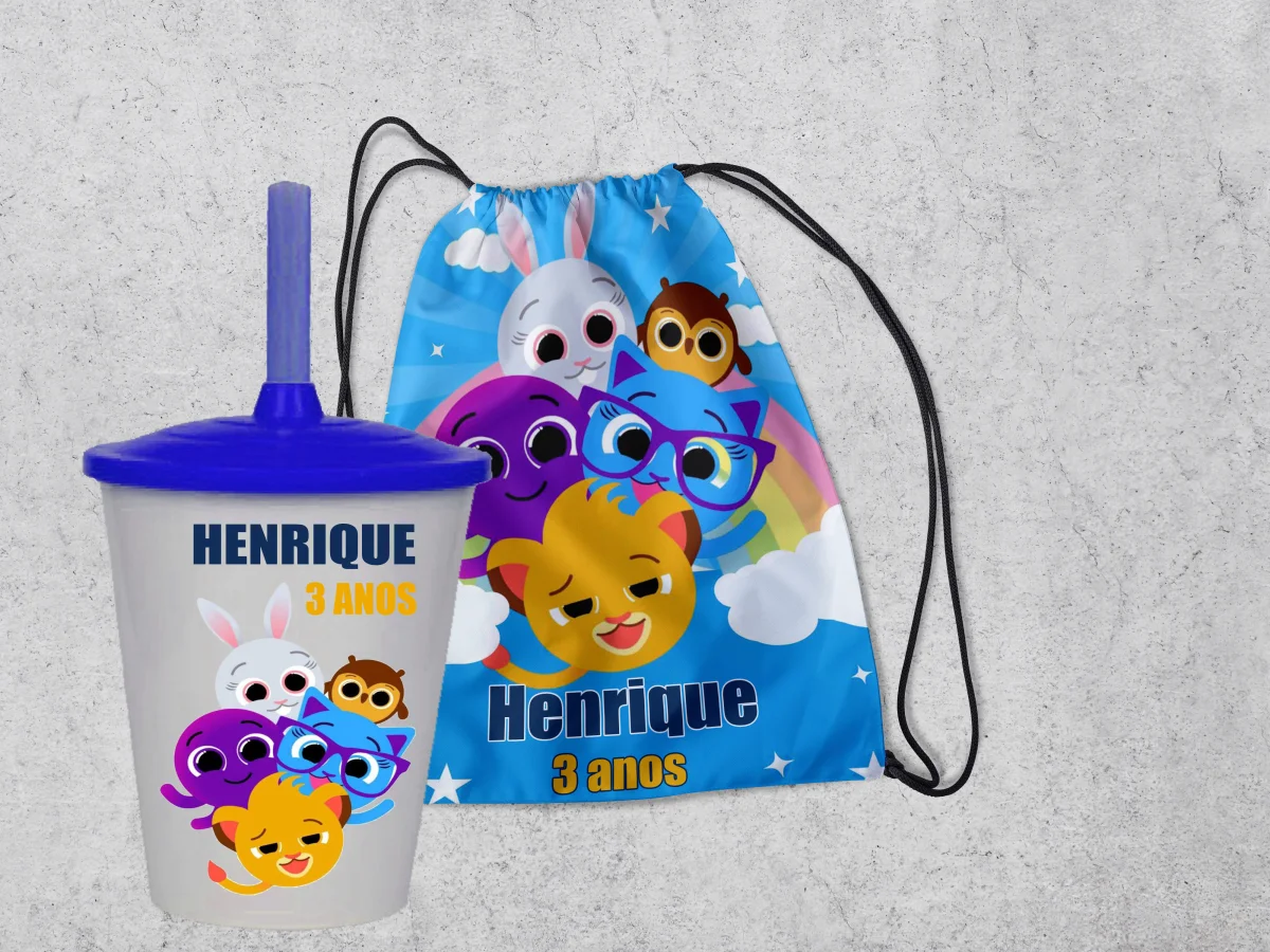 Kit Mochilinha e Copo Personalizado Lembrancinhas dos Bolofofos - Imagem 4