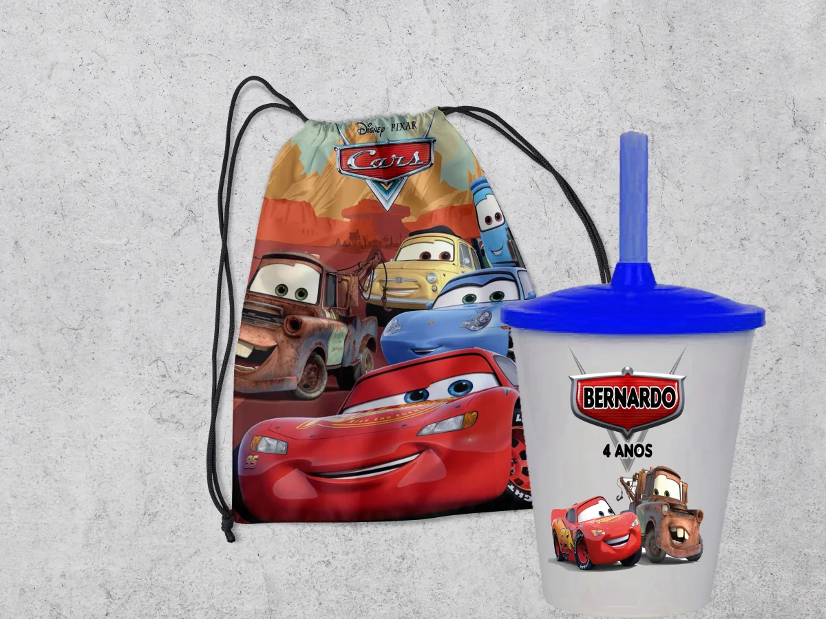 Kit Mochilinha e Copo Personalizado Lembrancinhas Carros Disney - Imagem 3