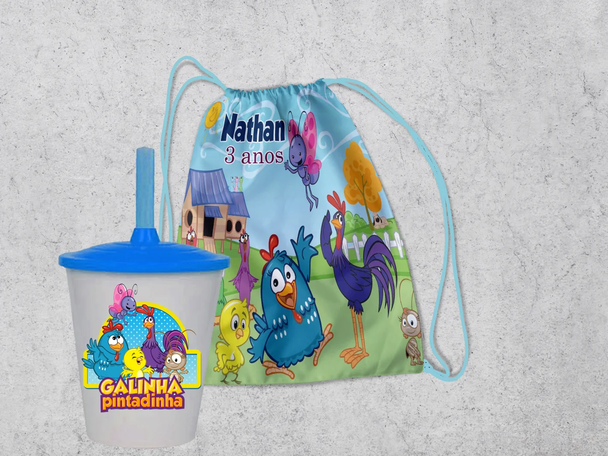 Kit Mochilinha e Copo Personalizado Lembrancinhas da Galinha Pintadinha - Imagem 3