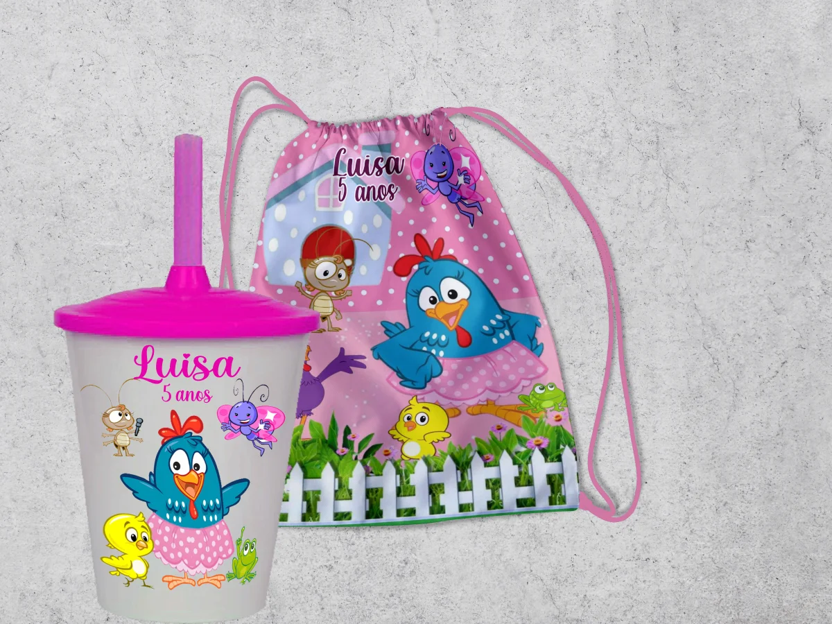 Kit Mochilinha e Copo Personalizado Lembrancinhas da Galinha Pintadinha - Imagem 4