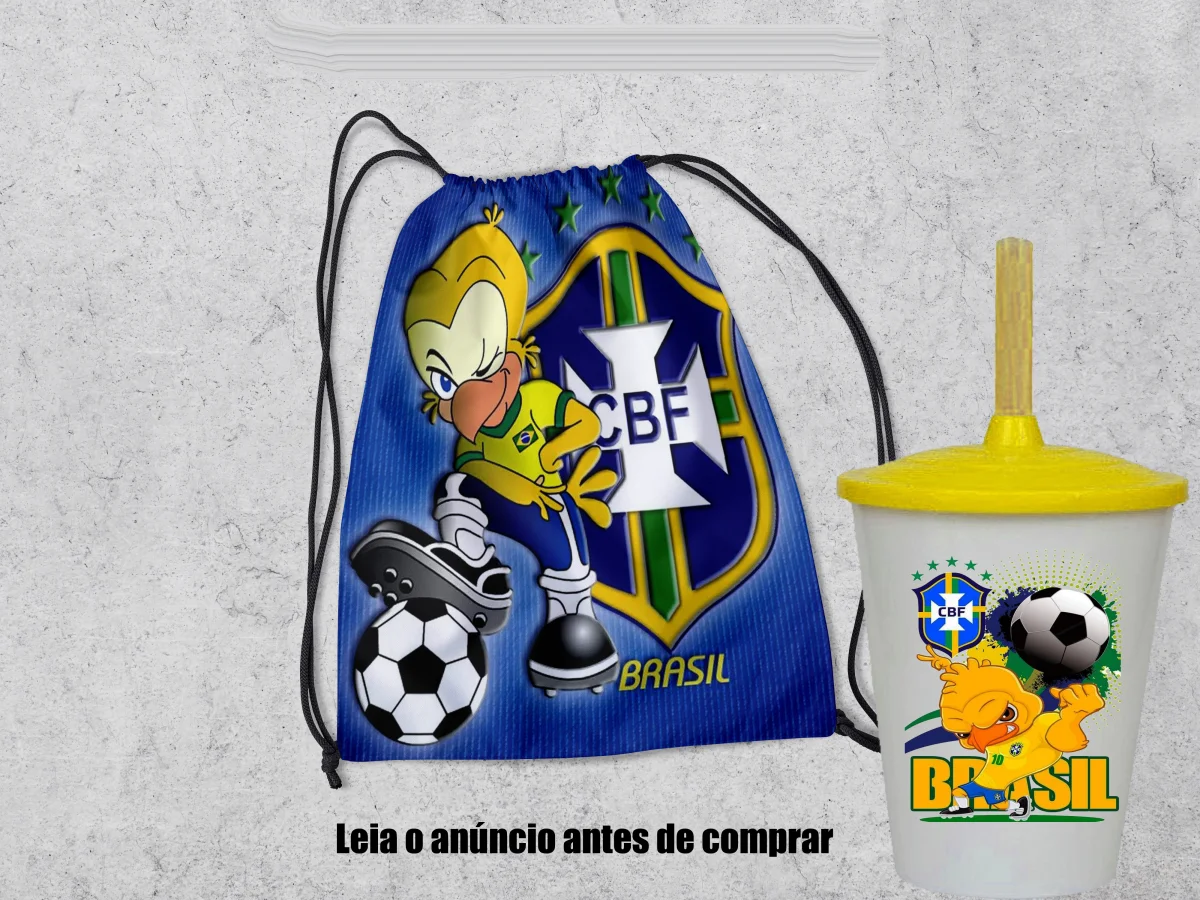 Kit Mochilinha e Copo Personalizado Lembrancinhas do Brasil Copa do Mundo - Imagem 2