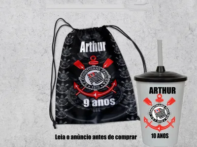 Kit Mochilinha e Copo Personalizado Lembrancinhas do Corinthians Futebol