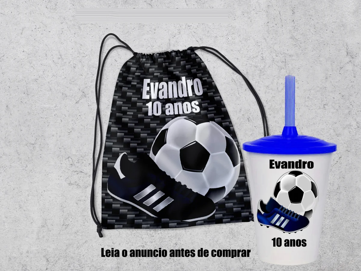 Kit Mochilinha e Copo Personalizado Lembrancinhas Tema Futebol - Imagem 4