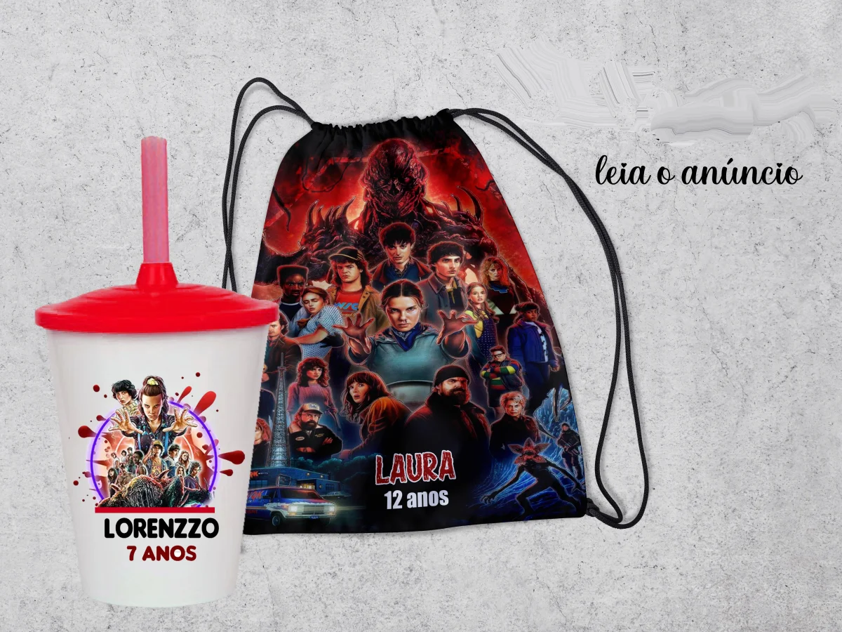 Kit Mochilinha e Copo Personalizado Lembrancinhas Stranger Things - Imagem 4