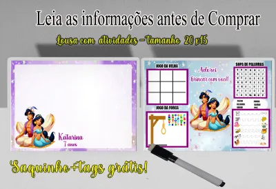 Lousa Magica infantil Divertida para lembrancinhas Aladim e Jasmine