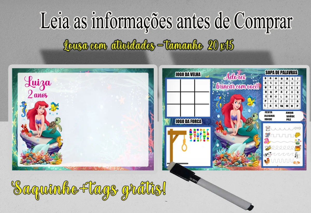 Lousa Magica infantil Divertida para lembrancinhas Sereia Ariel - Imagem 3