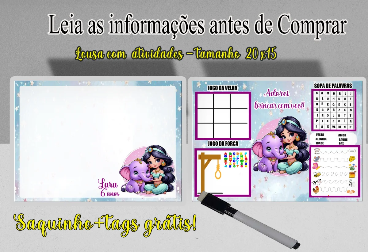 Lousa Magica infantil Divertida para lembrancinhas Princesa Jasmine - Imagem 2