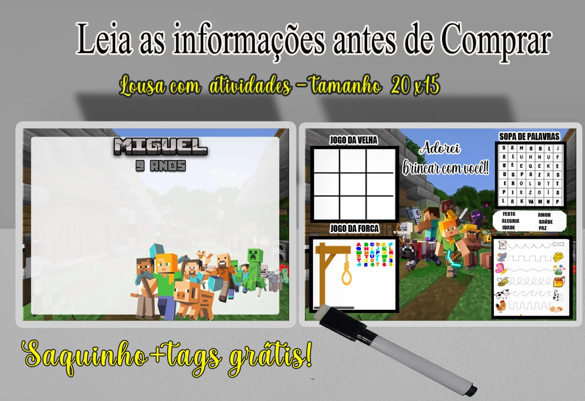 Lousa Magica infantil Divertida para lembrancinhas Minecraft - Imagem 4