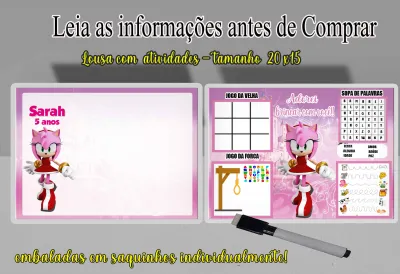 Lousa Magica infantil Divertida para lembrancinhas Amy Rose Sonic