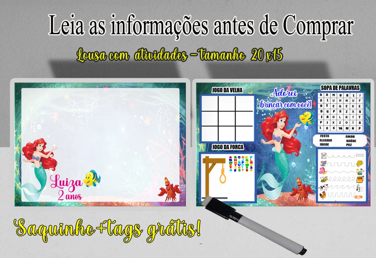 Lousa Magica infantil Divertida para lembrancinhas da Sereia Ariel - Imagem 2