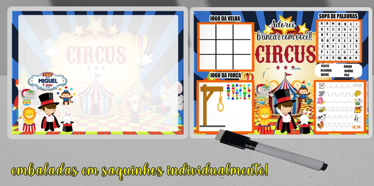 Lousa Magica infantil Divertida para lembrancinhas Tema do Circo Magico - Imagem 1