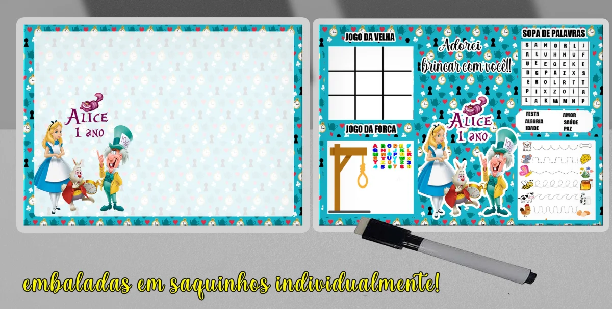 Lousa Magica infantil Divertida para lembrancinhas Alice no Pais das Maravilhas - Imagem 3