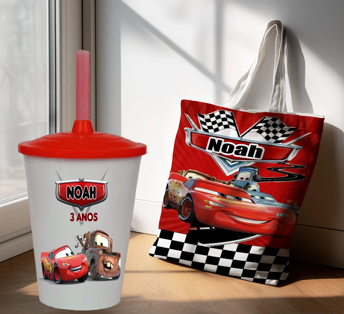Kit Sacola Ecobag + Copo Twister Personalizado Lembrancinhas dos Carros Disney - Imagem 3