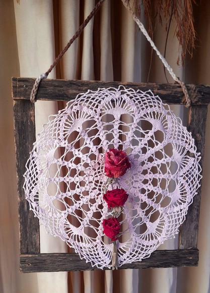 Quadro de Crochê com Flores Secas - Imagem 2