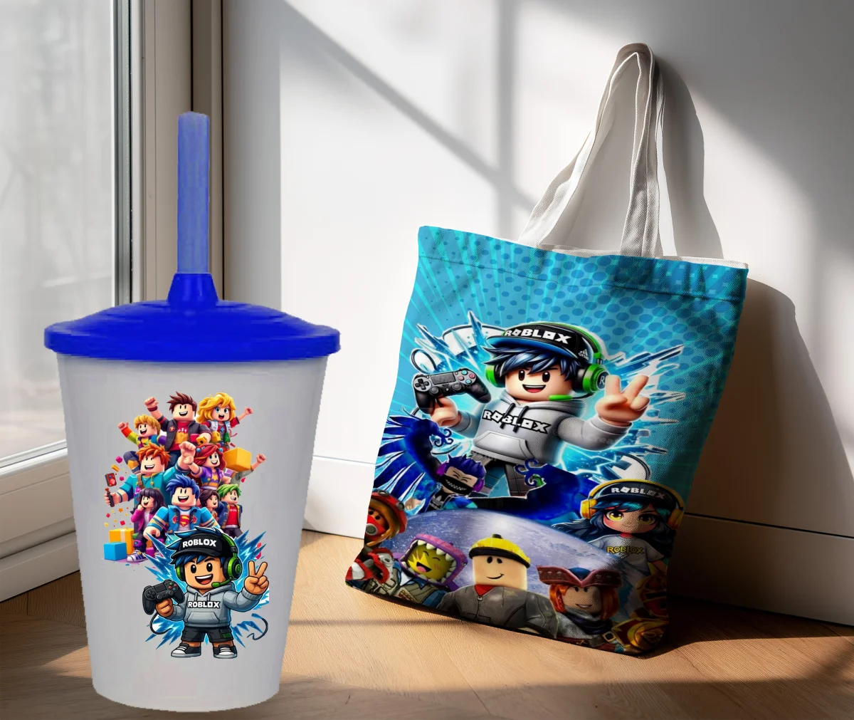 Kit Sacola Ecobag + Copo Twister Personalizado Lembrancinhas Roblox - Imagem 6