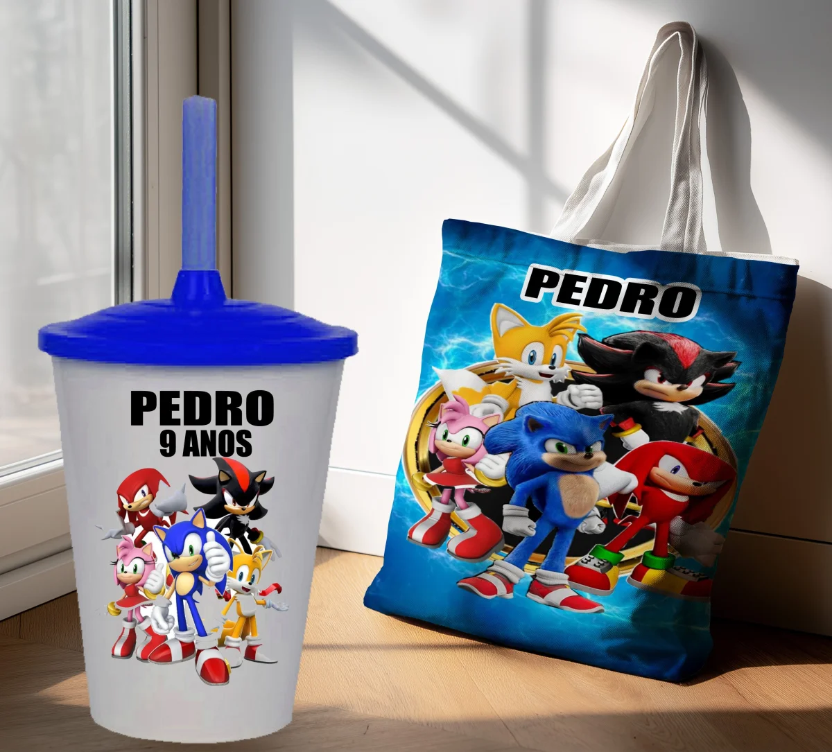 Kit Sacola Ecobag + Copo Twister Personalizado Lembrancinhas Sonic - Imagem 4