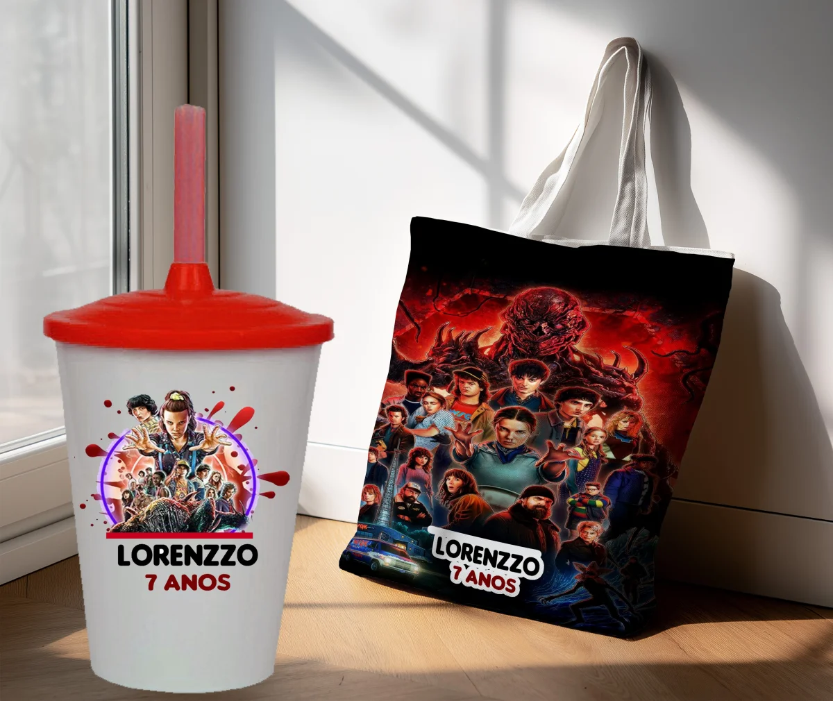 Kit Sacola Ecobag + Copo Twister Personalizado Lembrancinhas Stranger Things - Imagem 1