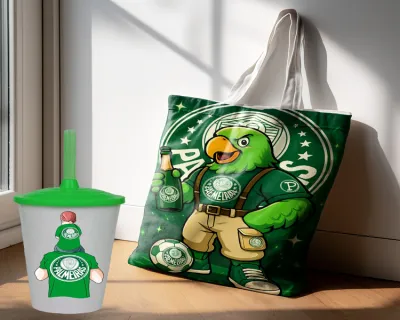 Kit Sacola Ecobag  + Copo Twister Personalizado Lembrancinhas do Palmeiras Futebol
