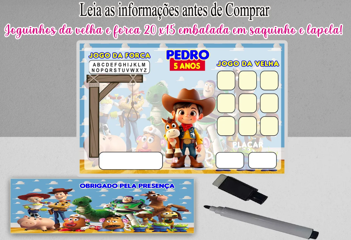 Joguinho da Velha e Forca Lembrancinhas Woody Toy story - Imagem 1