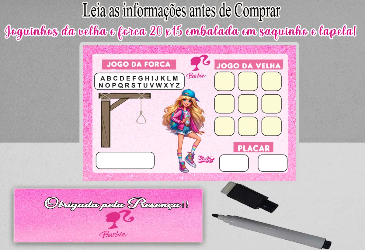 Joguinho da Velha e Forca Lembrancinhas  da Barbie - Imagem 4