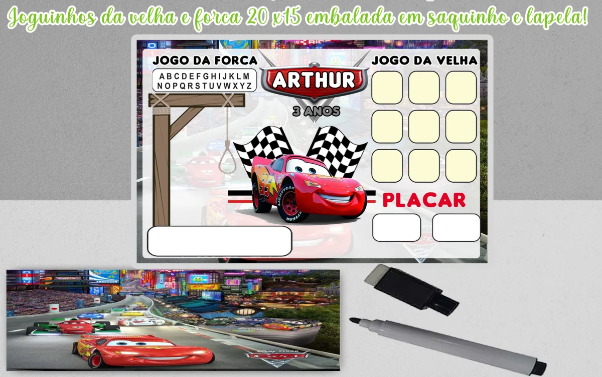 Joguinho da Velha e Forca Lembrancinhas dos Carros Disney - Imagem 2
