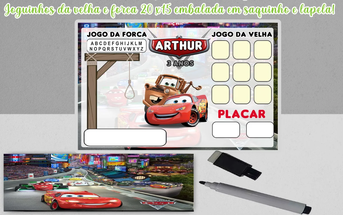 Joguinho da Velha e Forca Lembrancinhas Carros Disney - Imagem 2