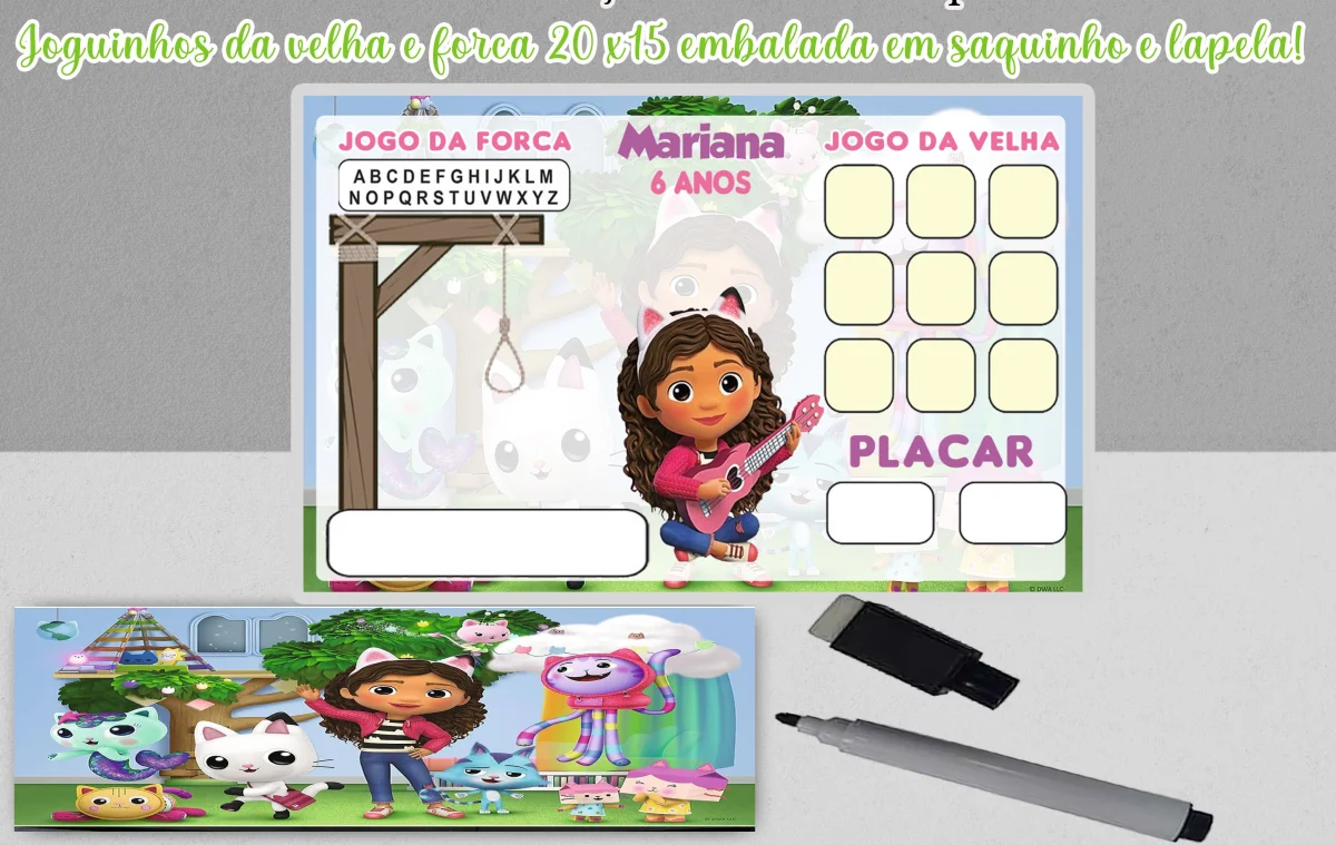 Joguinho da Velha e Forca Lembrancinhas da Casa Magica da Gabby - Imagem 3