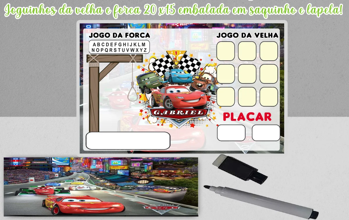 Joguinho da Velha e Forca Lembrancinhas Carros Disney Mcqueen - Imagem 2