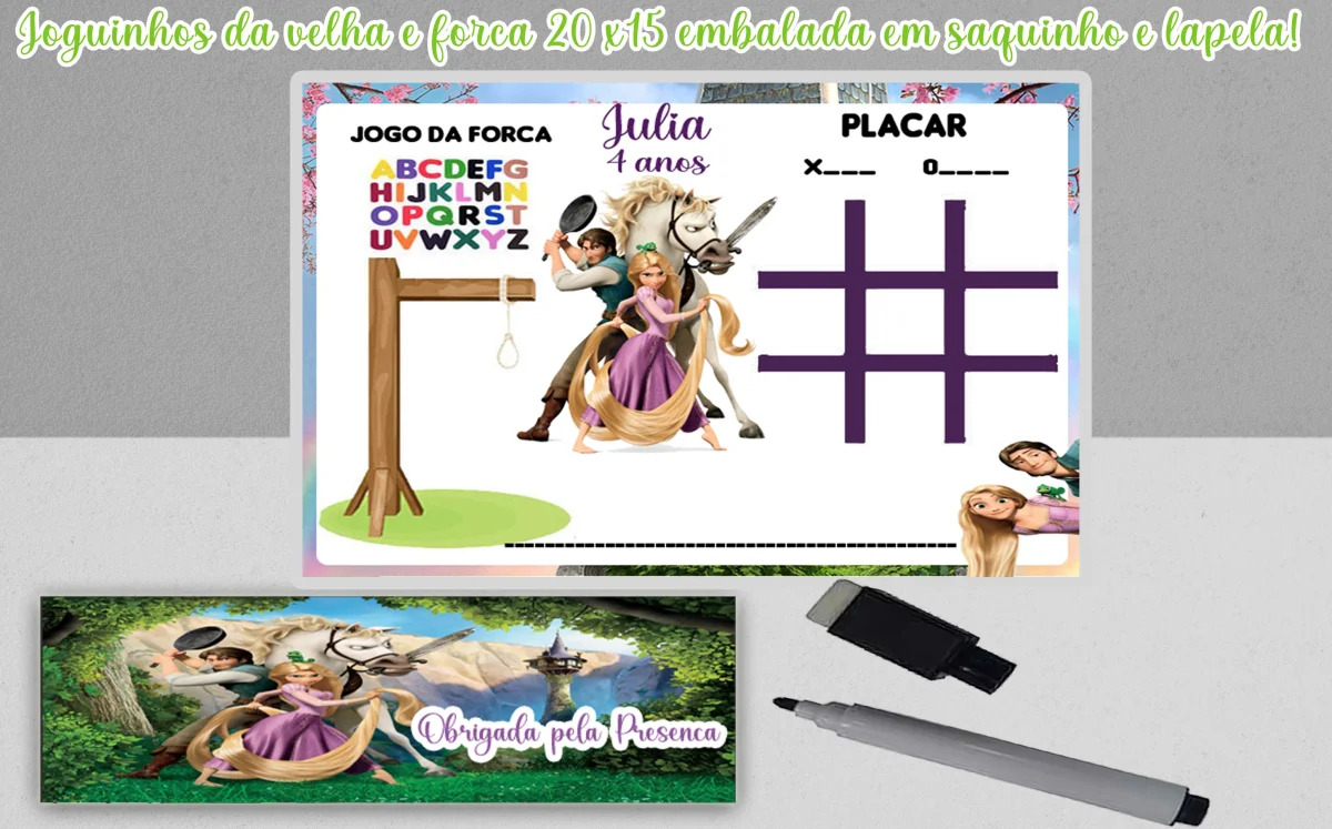 Joguinho da Velha e Forca Lembrancinhas Rapunzel Enrolados - Imagem 1