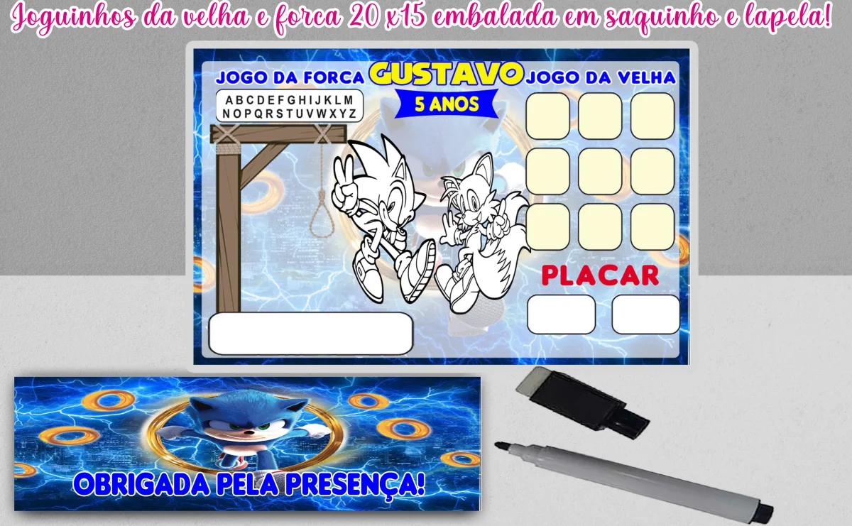 Joguinho de Colorir  da Velha e Forca Lembrancinhas Sonic - Imagem 4